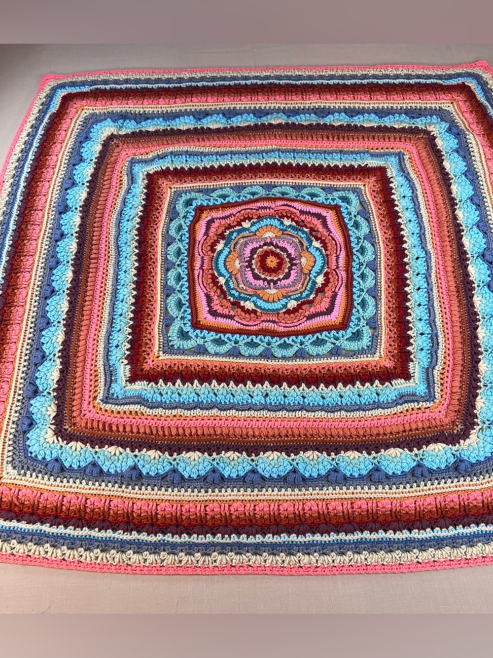 Handmade Crochet Throw Blanket Mandala Boho Multicolor 36x36 Afghan - Picture 2 of 15